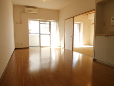 Living and room. The south-facing living room and air conditioning (equipment). 