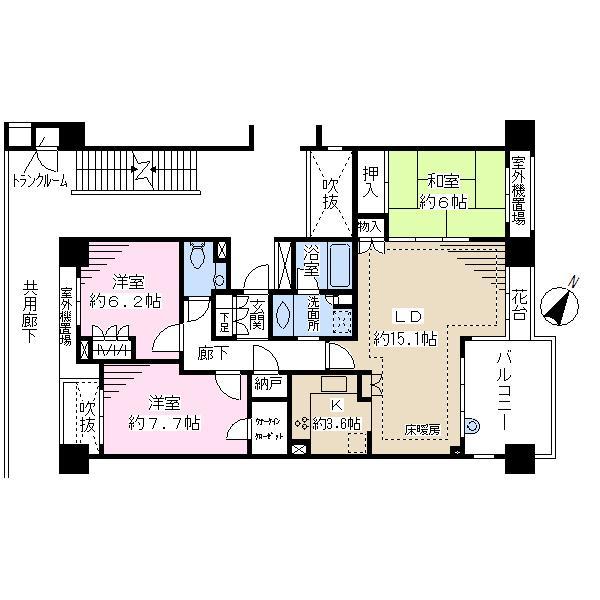 Floor plan. 3LDK, Price 28,700,000 yen, Occupied area 87.34 sq m , Balcony area 9.76 sq m