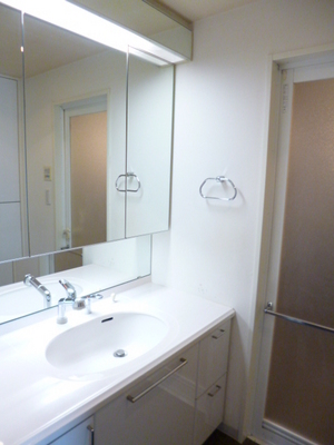 Washroom. Independent wash basin of triple mirror in the enhancement storage, It will help to get dressed