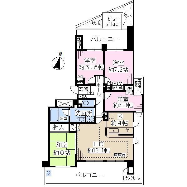 Floor plan. 4LDK, Price 40,800,000 yen, Occupied area 89.72 sq m , Balcony area 39.88 sq m