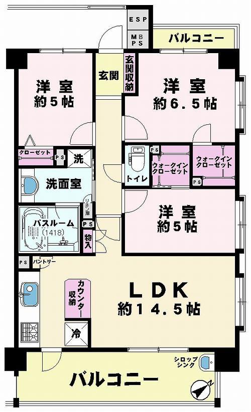 Floor plan. 3LDK, Price 25,800,000 yen, Occupied area 70.56 sq m , Balcony area 14.3 sq m