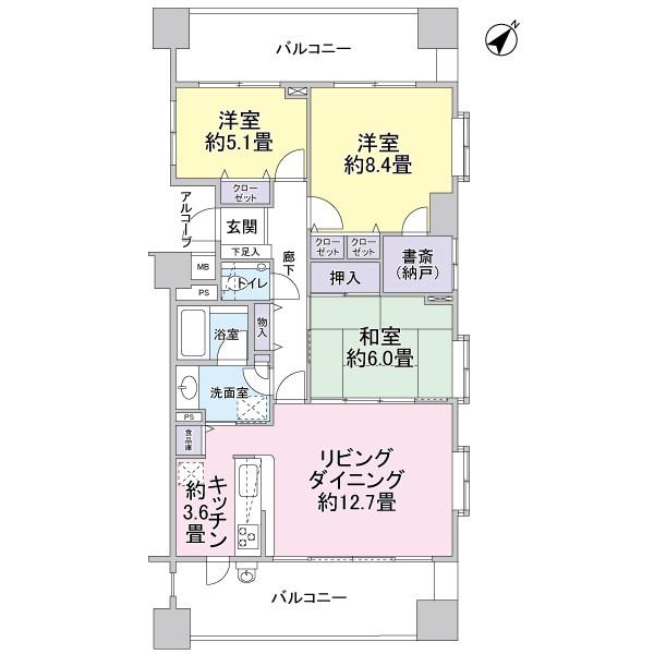 Floor plan. 3LDK, Price 33,800,000 yen, Footprint 81.4 sq m , Balcony area 25.9 sq m