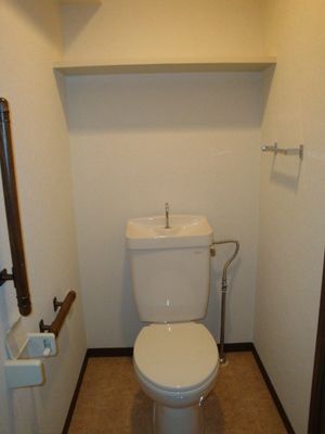 Toilet. Typical indoor photo. Storage rack ・ It is a clean toilet with handrail.