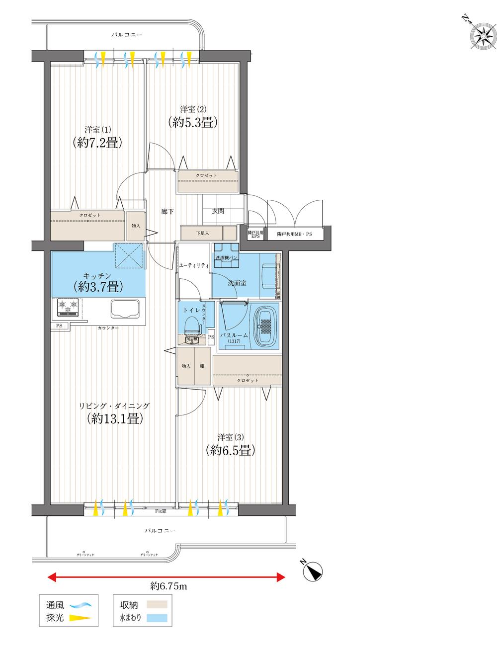 Floor plan. 3LDK, Price 27,200,000 yen, Occupied area 79.37 sq m , Balcony area 13.19 sq m
