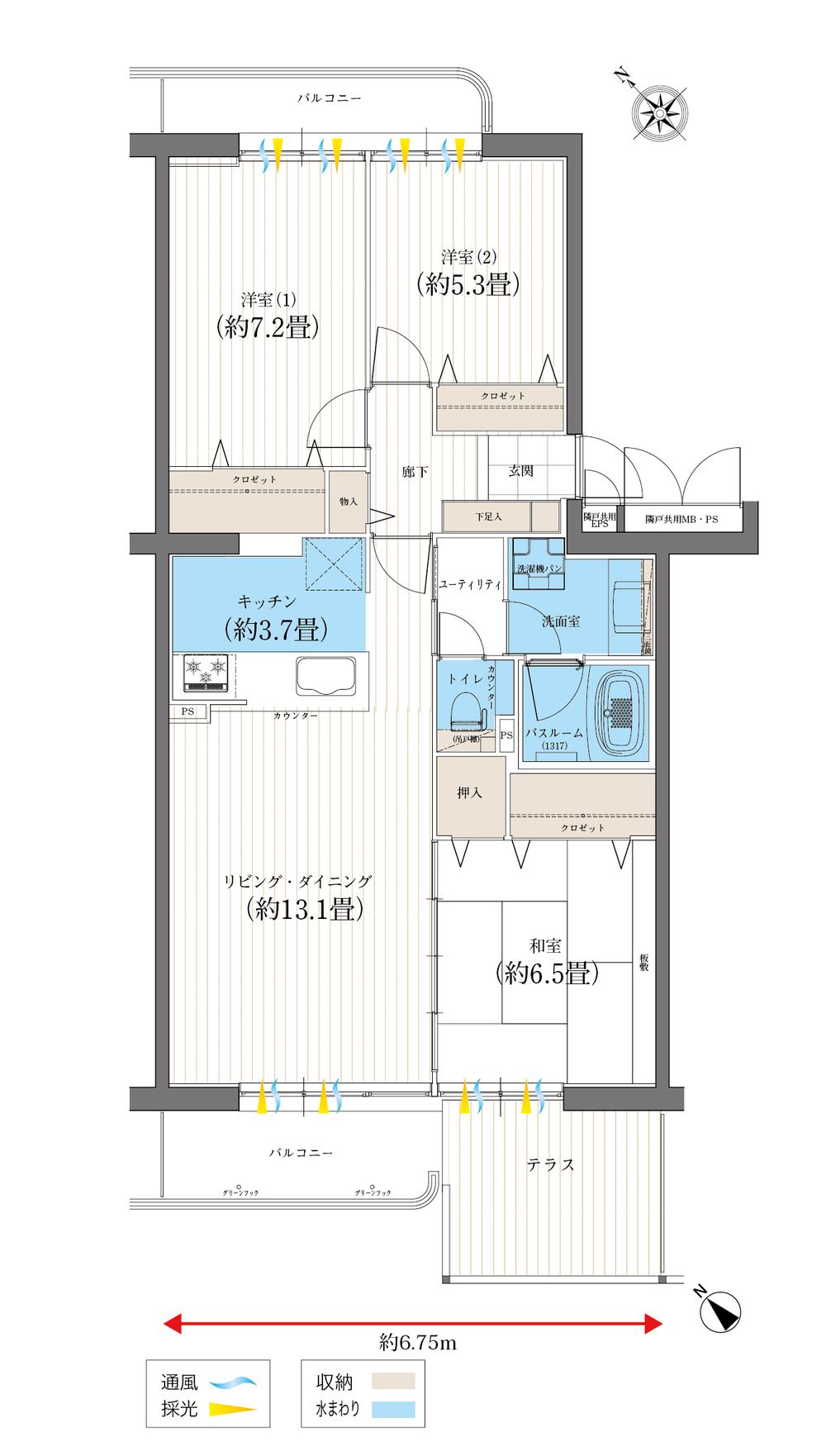Floor plan. 3LDK, Price 30,900,000 yen, Occupied area 79.37 sq m , Balcony area 10.07 sq m