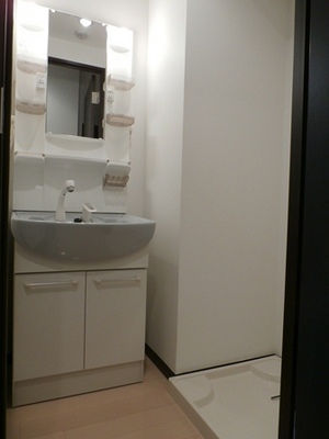 Washroom. Basin is a vanity with shower.