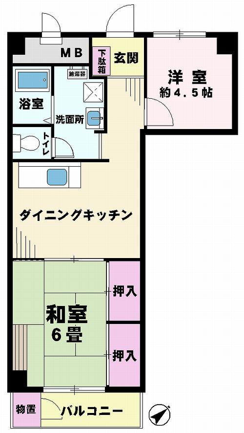 Floor plan. 2DK, Price 5.8 million yen, Occupied area 44.54 sq m , Balcony area 3.07 sq m