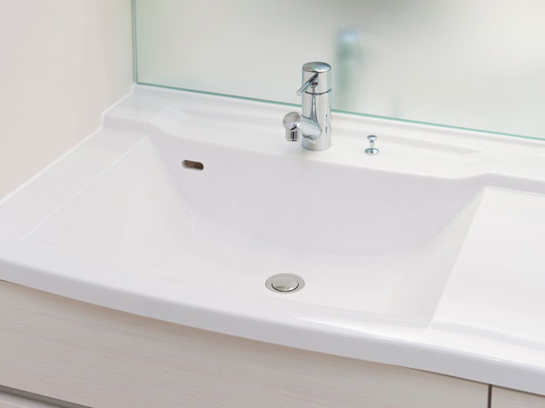 Bathing-wash room.  [Square bowl-integrated vanity] Eliminating the seam of the top plate and bowl, Wash bowl was realized the ease of design and care has been adopted.