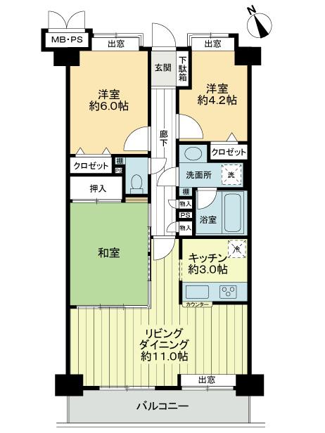 Floor plan. 3LDK, Price 15.8 million yen, Occupied area 66.53 sq m , Balcony area 5.1 sq m