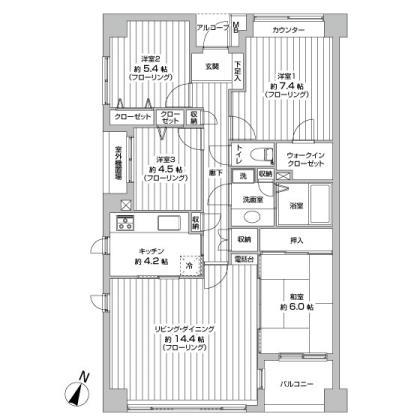 Floor plan. 4LDK, Price 26,800,000 yen, Occupied area 96.34 sq m , Balcony area 4.42 sq m "top floor" corner room, Renovation already Mansion !!