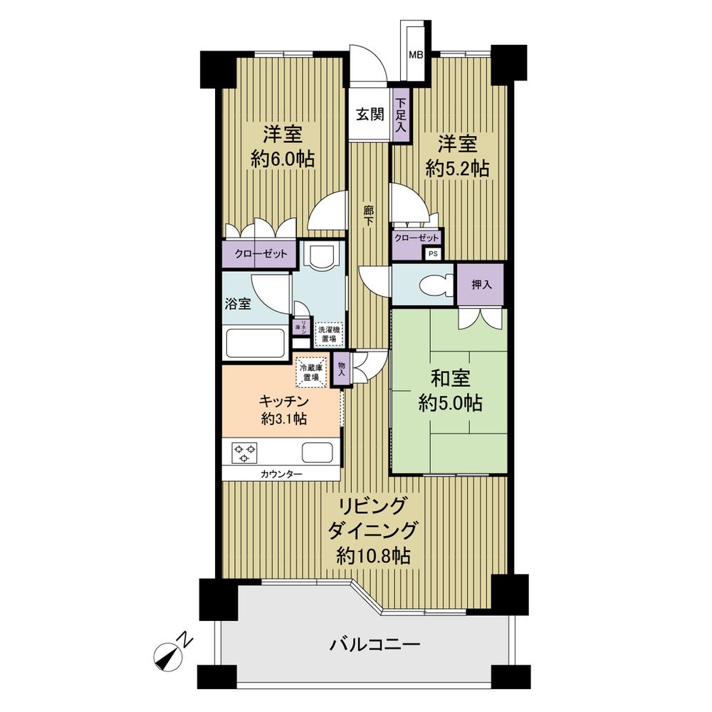 Floor plan. 3LDK, Price 21,800,000 yen, Occupied area 63.85 sq m , There is no barrier-free specification of the balcony area 10.4 sq m indoor step