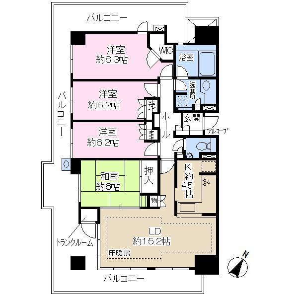 Floor plan. 4LDK, Price 39,800,000 yen, Footprint 100.36 sq m , Balcony area 46.98 sq m