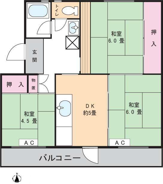 Floor plan. 3DK, Price 8 million yen, Occupied area 48.93 sq m , Balcony area 9.19 sq m dining and living room because of the south-facing, Day good!