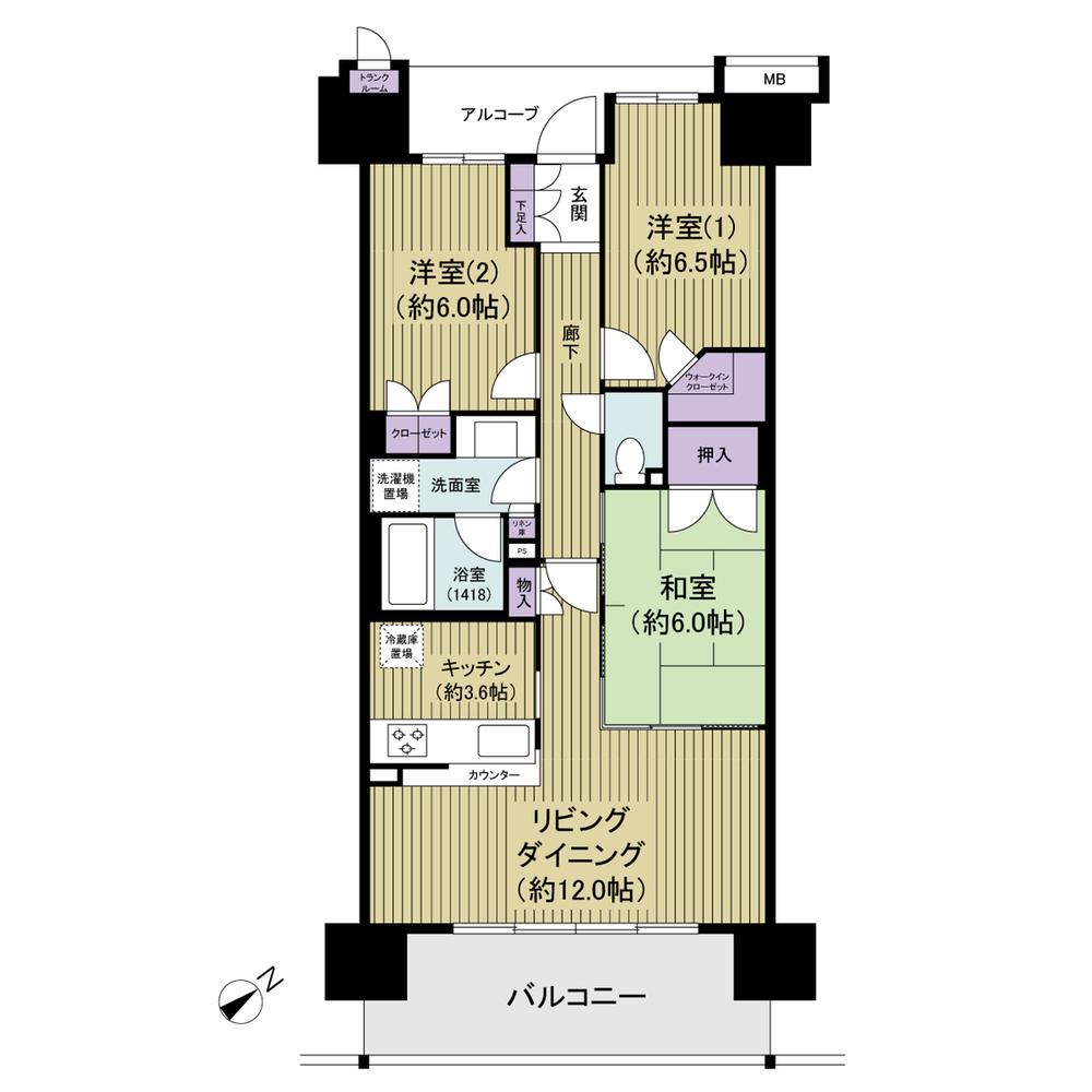 Floor plan. 3LDK, Price 25,800,000 yen, Occupied area 75.37 sq m , Balcony area 12.4 sq m