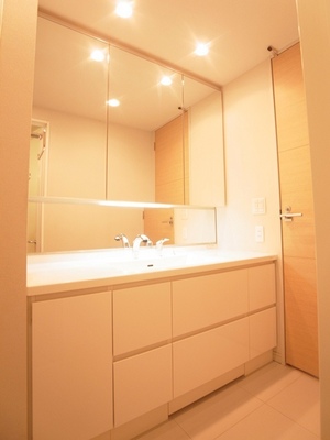 Washroom. It will be fun and also get dressed in the wash basin of the three-sided mirror of solid storage