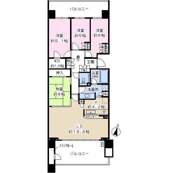 Floor plan. 4LDK + S (storeroom), Price 45,500,000 yen, Footprint 105.93 sq m , Balcony area 33.44 sq m