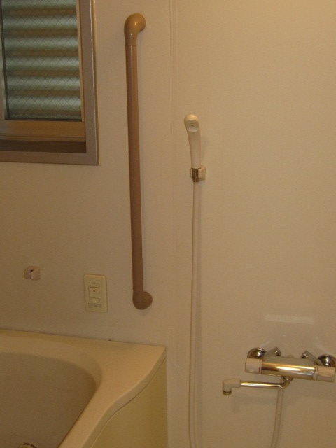 Bath. Bathroom with drying function with windows and handrail