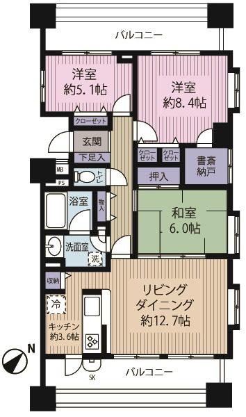 Floor plan. 3LDK, Price 33,800,000 yen, Footprint 81.4 sq m , Easy-to-use floor plan, which is also protected balcony area 25.9 sq m privacy!