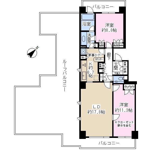 Floor plan. 2LDK, Price 39,500,000 yen, Occupied area 94.45 sq m , Balcony area 18.04 sq m