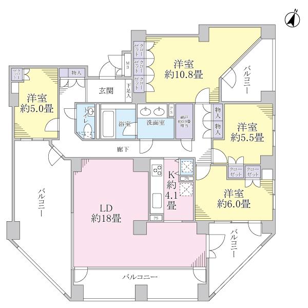 Floor plan. 4LDK, Price 34,800,000 yen, Footprint 117.06 sq m , Balcony area 45.08 sq m