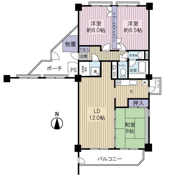 Floor plan. 3LDK, Price 16 million yen, Occupied area 77.29 sq m , Balcony area 8.7 sq m south easy-to-use floor plan of living!