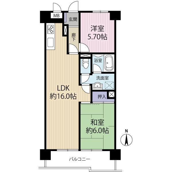 Floor plan. 2LDK, Price 8.9 million yen, Occupied area 58.51 sq m , Balcony area 8.32 sq m wide LDK is most attractive