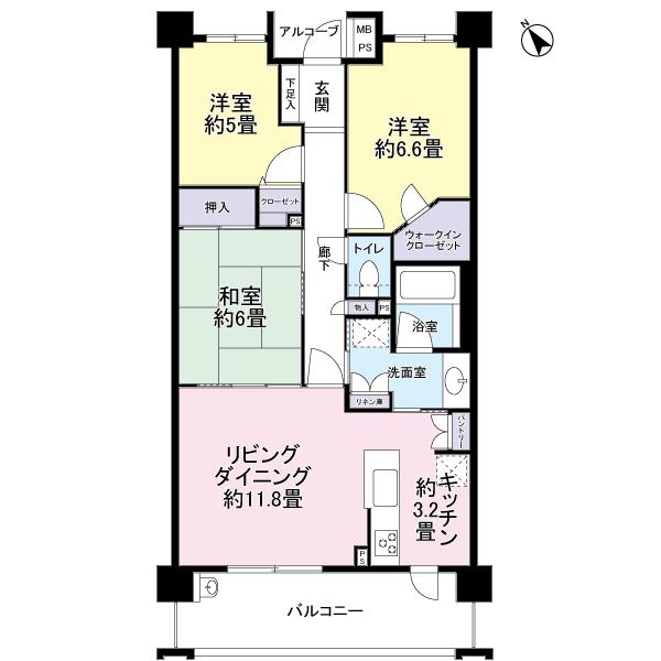 Floor plan. 3LDK, Price 21,700,000 yen, Occupied area 75.78 sq m , Balcony area 11.79 sq m