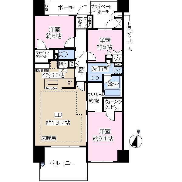 Floor plan. 3LDK + S (storeroom), Price 26,800,000 yen, Occupied area 84.77 sq m , Balcony area 11.09 sq m 84.77 sq m  3LDK + Multi-Room