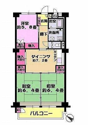 Floor plan. 3DK, Price 7.5 million yen, Occupied area 59.04 sq m , Balcony area 7.48 sq m