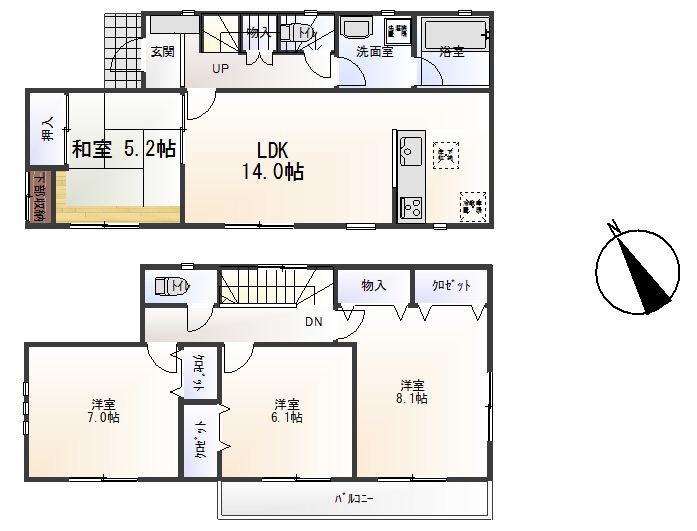 Floor plan. (9 Building), Price 17.8 million yen, 4LDK, Land area 143.09 sq m , Building area 96.79 sq m