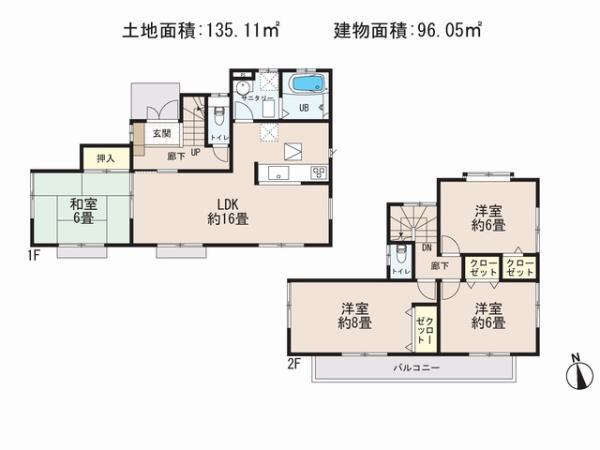 Floor plan. 21,800,000 yen, 4LDK, Land area 135.11 sq m , Priority to the present situation is if it is different from the building area 96.05 sq m drawings