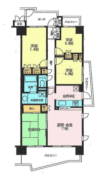 Floor plan. 4LDK, Price 19,800,000 yen, Footprint 83.2 sq m , Balcony area 18.24 sq m