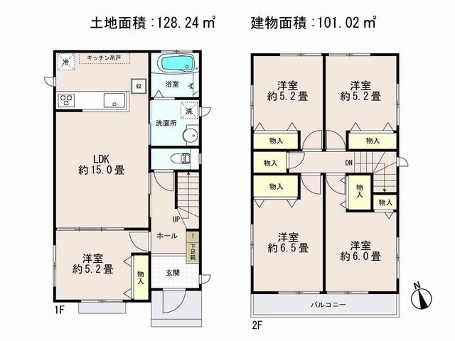 Floor plan. (1 Building), Price 19,800,000 yen, 5LDK, Land area 128.24 sq m , Building area 101.02 sq m