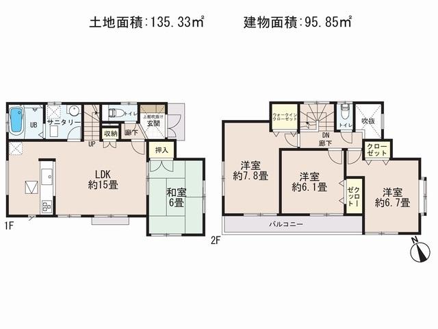 Floor plan. 21,800,000 yen, 4LDK, Land area 135.33 sq m , Building area 95.85 sq m