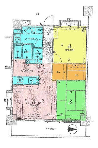 Floor plan. 2LDK, Price 6.9 million yen, Occupied area 57.12 sq m , Balcony area 9.72 sq m