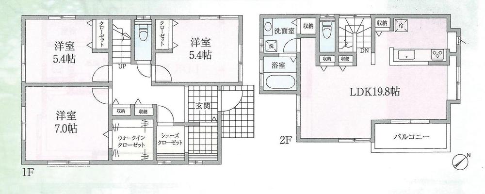 Floor plan. (Building 2), Price 24,800,000 yen, 3LDK+2S, Land area 130.81 sq m , Building area 97.29 sq m