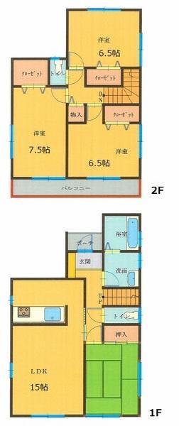Floor plan. 21,800,000 yen, 4LDK, Land area 121.03 sq m , Building area 97.7 sq m