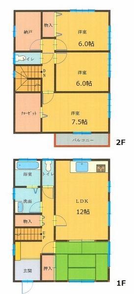 Floor plan. 22,800,000 yen, 4LDK, Land area 134.01 sq m , Building area 104.34 sq m