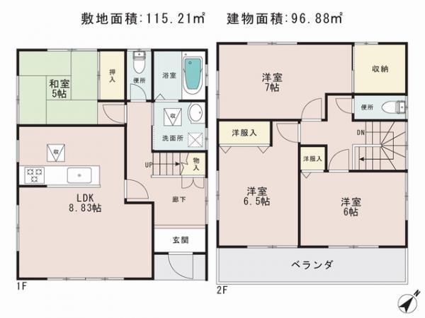 Floor plan. 20.8 million yen, 4LDK, Land area 115.21 sq m , Building area 96.88 sq m