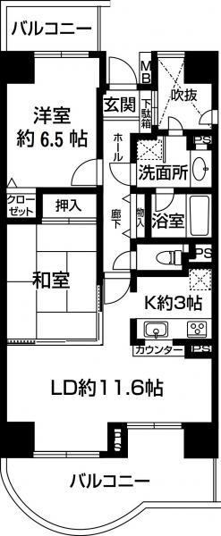 Floor plan. 2LDK, Price 7.9 million yen, Occupied area 63.11 sq m , Warm floor plan of the balcony area 16.53 sq m southeast