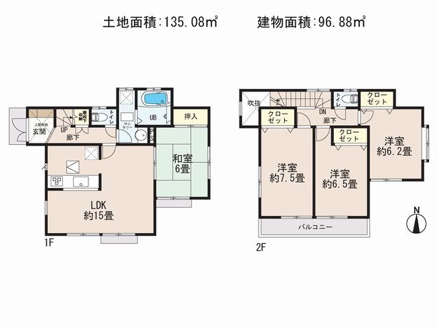 Floor plan. (5 Building), Price 23.8 million yen, 4LDK, Land area 135.08 sq m , Building area 96.88 sq m