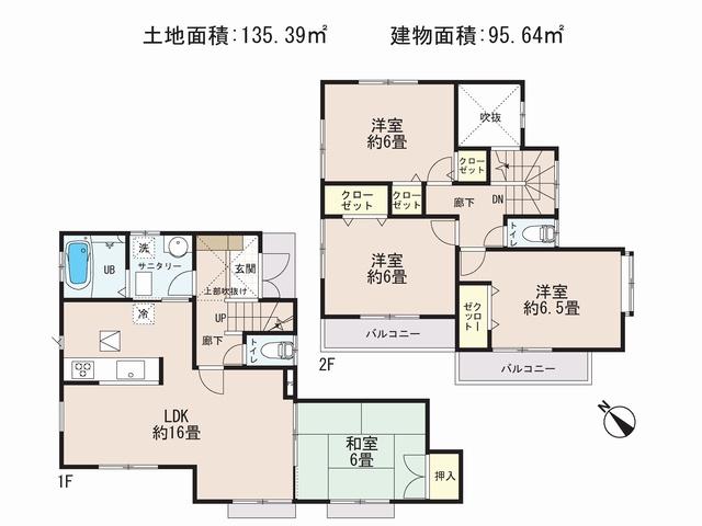 Floor plan. (16 Building), Price 21,800,000 yen, 4LDK, Land area 135.38 sq m , Building area 95.64 sq m