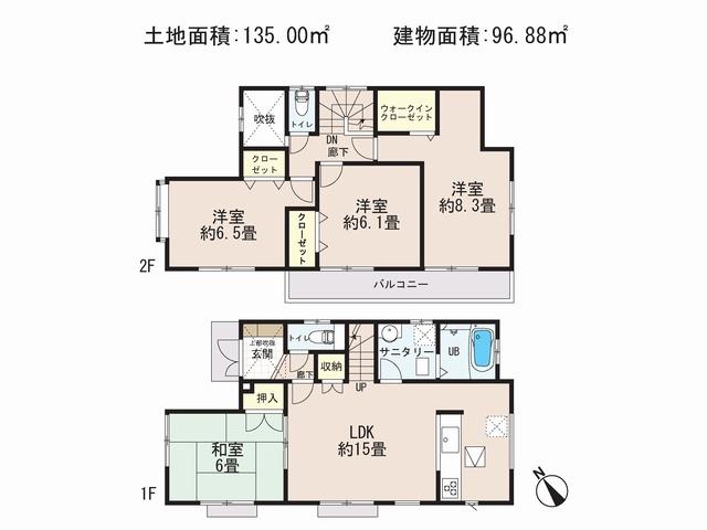 Floor plan. (23 Building), Price 22,800,000 yen, 4LDK, Land area 135 sq m , Building area 96.88 sq m