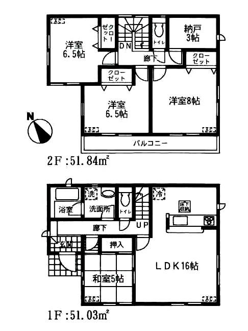 Floor plan. (Building 2), Price 20.8 million yen, 4LDK+S, Land area 144.09 sq m , Building area 102.87 sq m