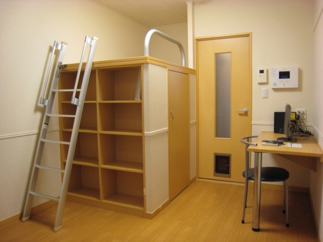 Living and room. Walk-in closet with a bed type of cabinet is attached