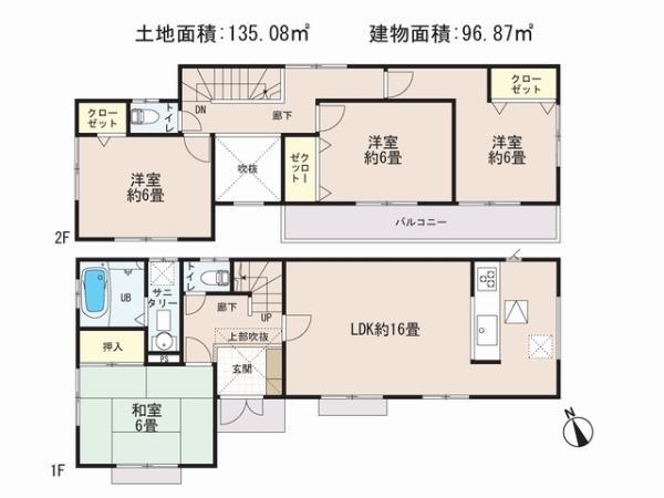 Floor plan. 20.8 million yen, 4LDK, Land area 135.08 sq m , Priority to the present situation is if it is different from the building area 96.87 sq m drawings