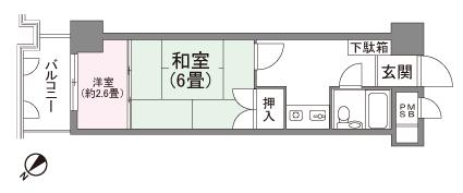 Floor plan. 1K + S (storeroom), Price 1.8 million yen, Occupied area 27.31 sq m , Balcony area 3.96 sq m