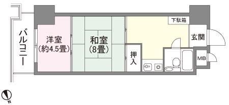 Floor plan. 2K, Price 2.5 million yen, Footprint 32.7 sq m , Balcony area 3.78 sq m