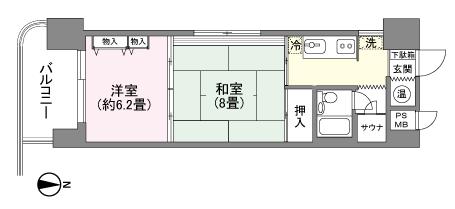 Floor plan. 2K, Price 2.5 million yen, Occupied area 39.48 sq m , Balcony area 7.3 sq m
