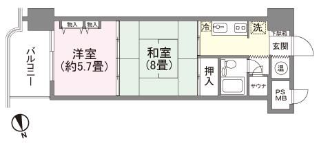 Floor plan. 2K, Price 2.5 million yen, Footprint 35.7 sq m , Balcony area 6.48 sq m